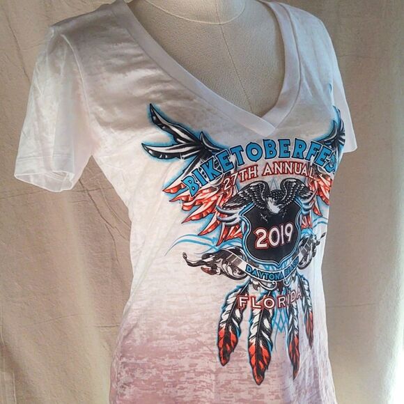 2019 27th Annual Biketoberfest Daytona Beach FL - Graphic V Neck Tee - L… - Picture 5 of 7